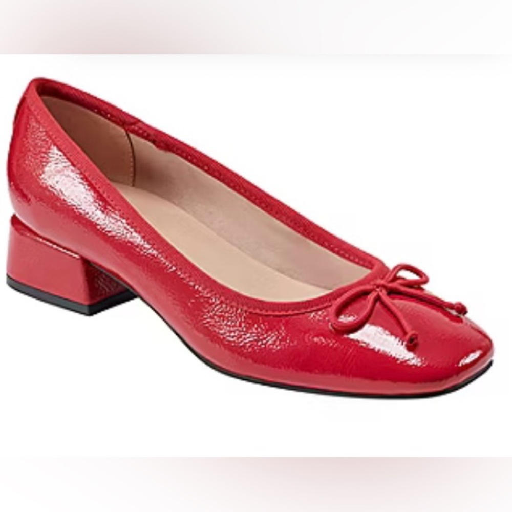 Red Shoes Patent Leather Loafers Bow Tie Block Heel  Women’s 8.5